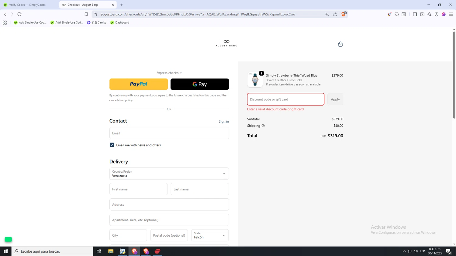 August Berg discount code screenshot showing code THANKFUL15 applied at August Berg checkout page. Uploaded by SimplyCodes community member NARUTO_UZUMAKIsx on Nov 30, 2025