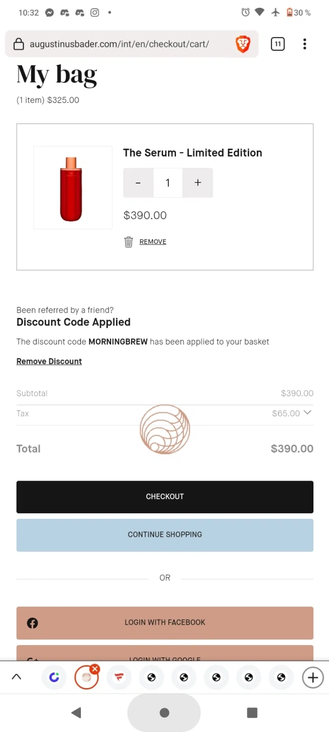 where to use Augustinus Bader promo code box