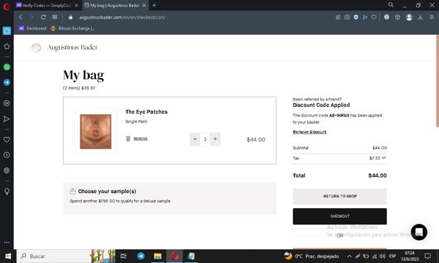 Augustinus Bader checkout page showing Augustinus Bader discount code box | Screenshot taken by SimplyCodes community member on Jun 13, 2023