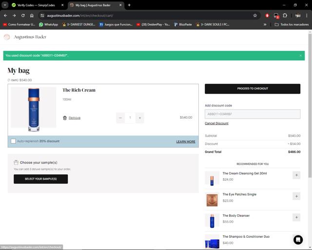 Augustinus Bader checkout page showing Augustinus Bader discount code box | Screenshot taken by SimplyCodes community member on Jun 14, 2024