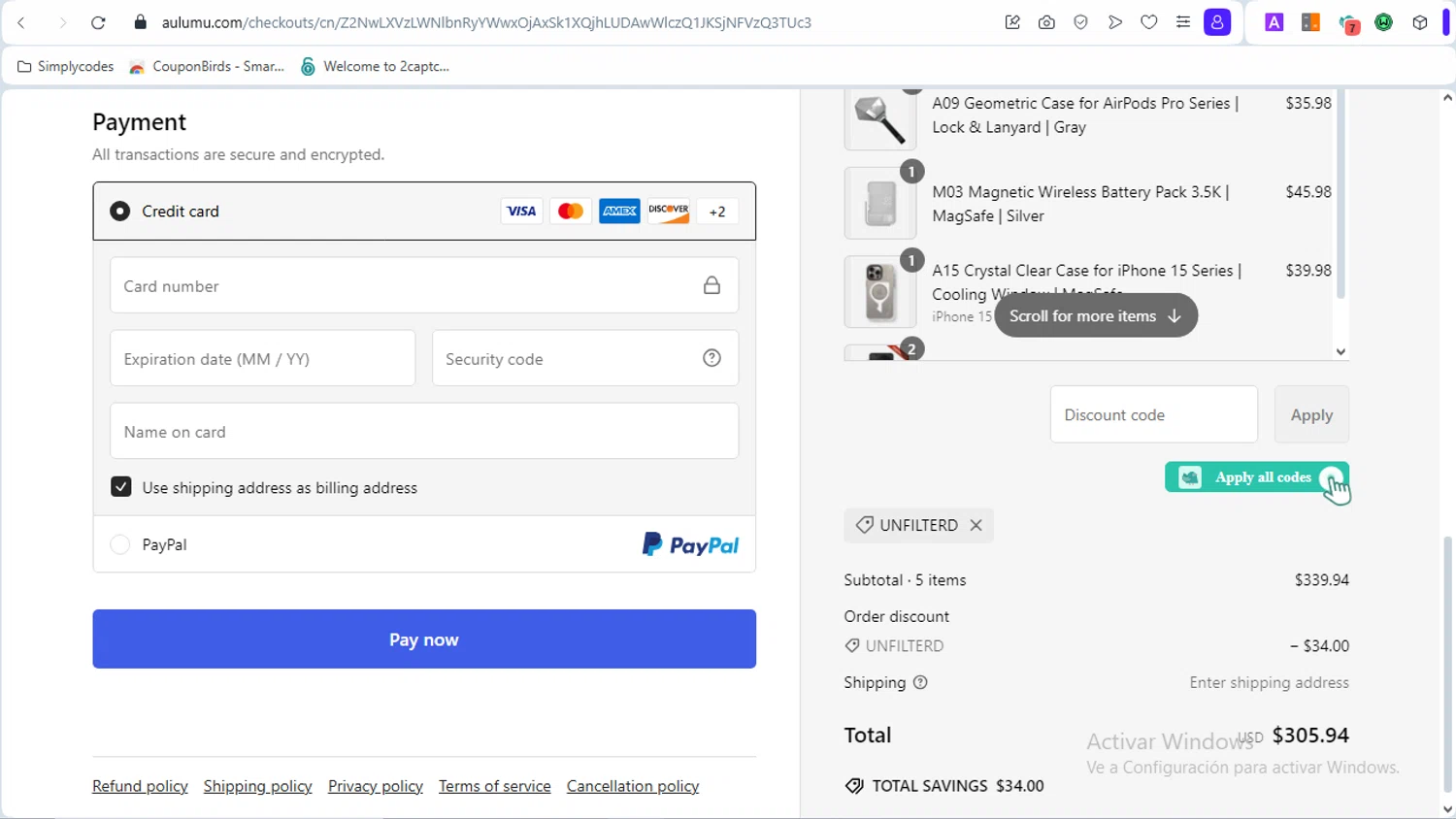 AULUMU discount code screenshot showing code UNFILTERD applied at AULUMU checkout page. Uploaded by SimplyCodes community member LOVECOUPON on Mar 1, 2025