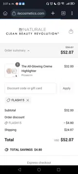 FLASH15 coupon verification screenshot