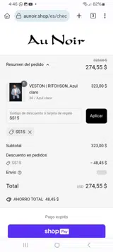 AU NOIR coupon verification screenshot