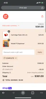COMPLETE coupon verification screenshot