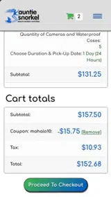 Auntie Snorkel coupon verification screenshot