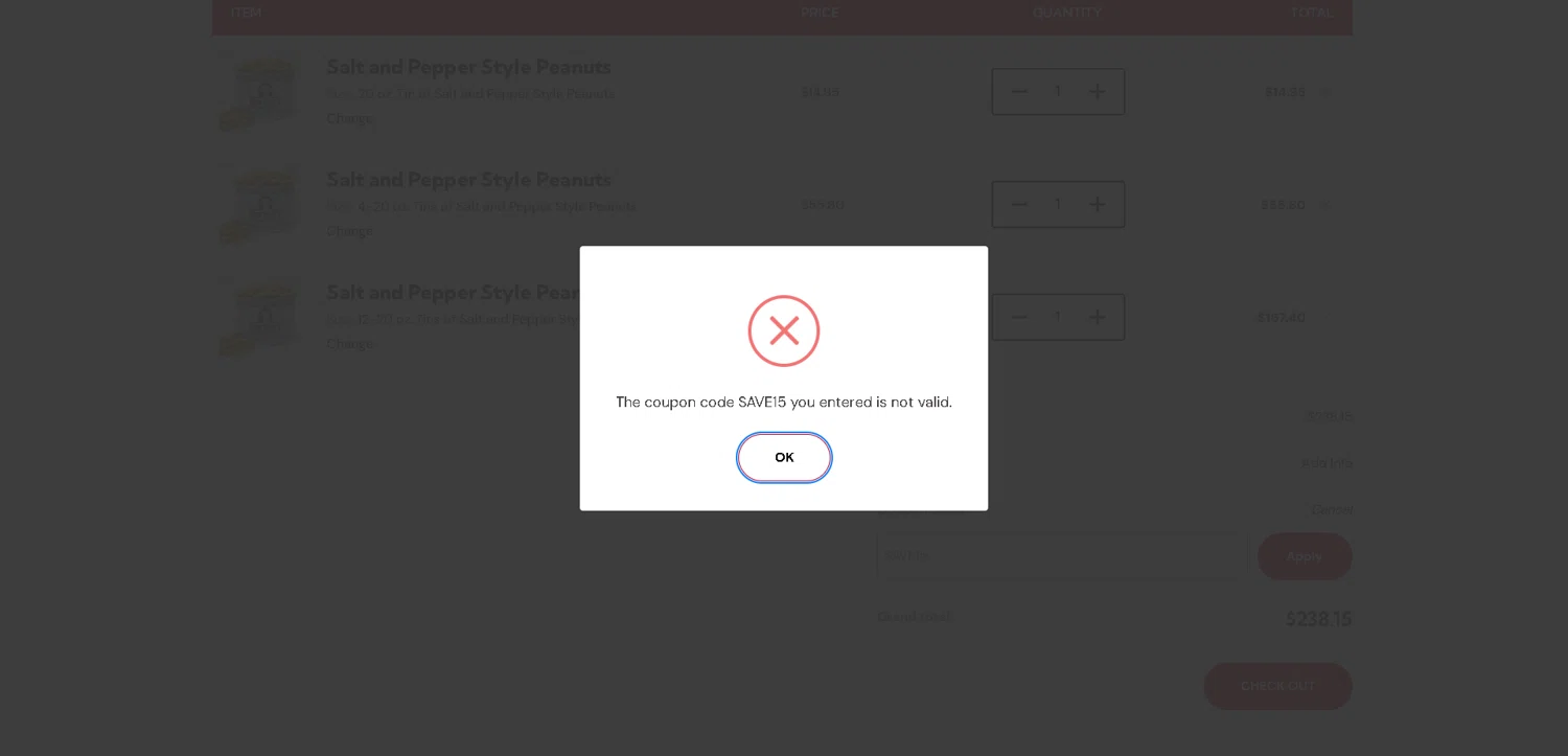 Aunt Ruby's Peanuts promo code screenshot showing code SAVE15 applied at Aunt Ruby's Peanuts checkout page. Uploaded by SimplyCodes community member ExtraordinaryMaven3628 on Oct 17, 2025