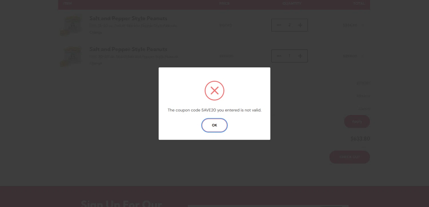 Aunt Ruby's Peanuts promo code screenshot showing code save20 applied at Aunt Ruby's Peanuts checkout page. Uploaded by SimplyCodes community member PromoAdmiral6652 on Sep 17, 2025