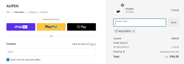 AUPEN checkout page showing AUPEN discount code box | Screenshot taken by SimplyCodes community member on Aug 18, 2023