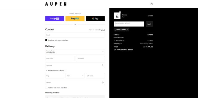 AUPEN checkout page showing AUPEN discount code box | Screenshot taken by SimplyCodes community member on Jan 10, 2024