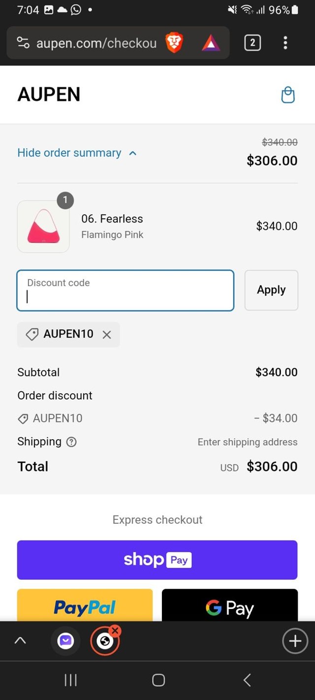 AUPEN checkout page showing AUPEN discount code box | Screenshot taken by SimplyCodes community member on Oct 15, 2023