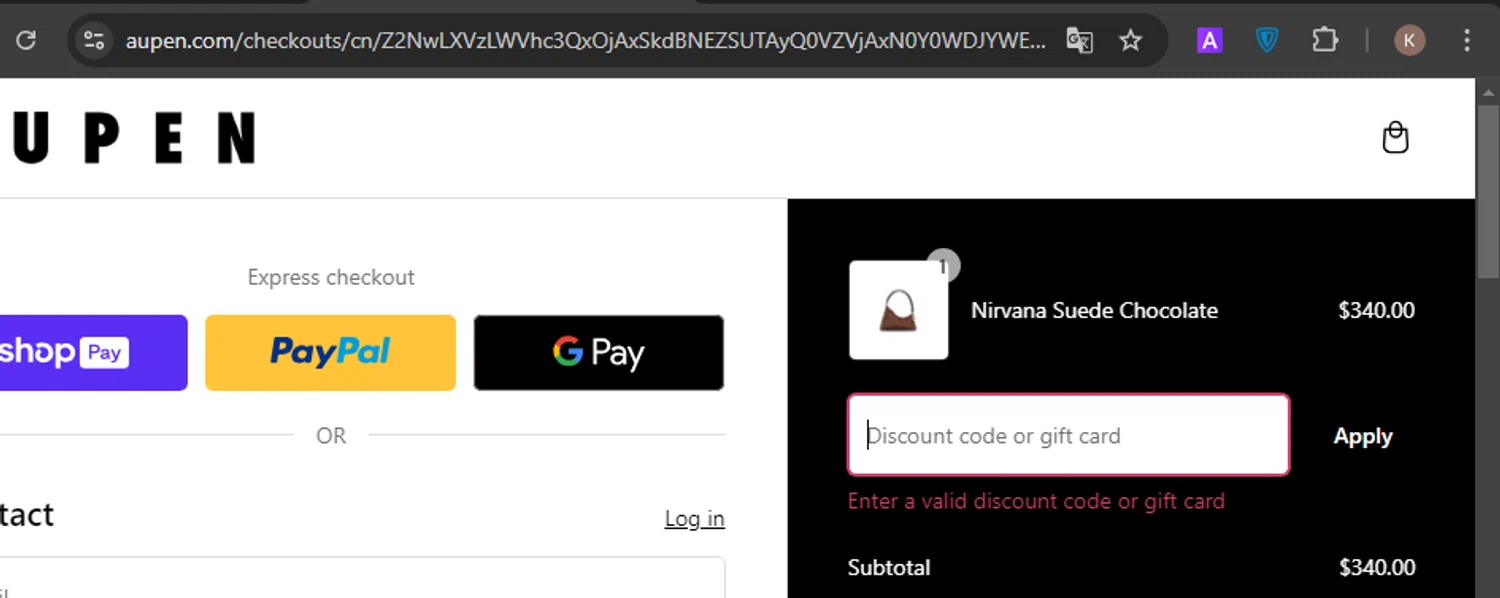 AUPEN discount code screenshot showing code 2QCXMAATDV3X applied at AUPEN checkout page. Uploaded by SimplyCodes community member Rengoku on Dec 29, 2024