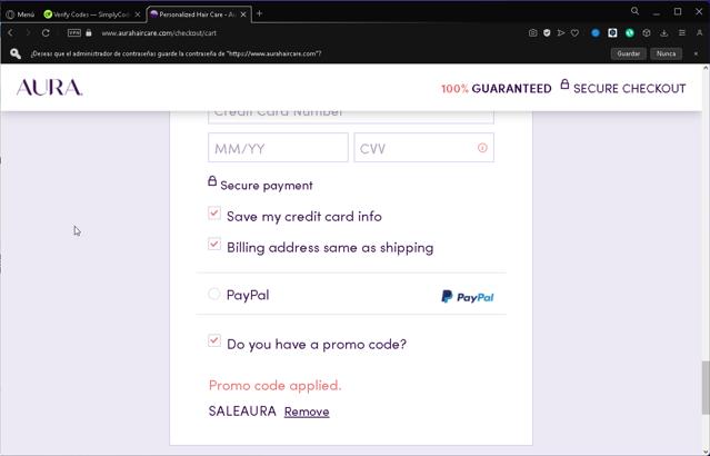 Aura checkout page showing Aura discount code box | Screenshot taken by SimplyCodes community member on Apr 29, 2024