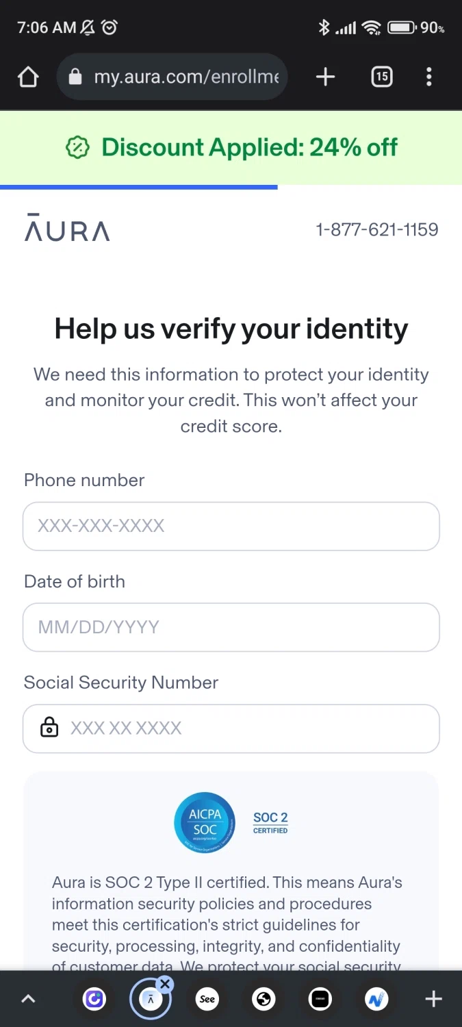 Aura Company checkout page showing Aura Company promo code box | Screenshot taken by SimplyCodes community member on Feb 24, 2023