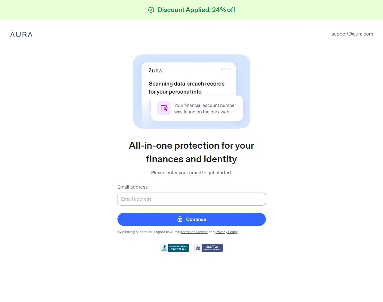 Aura Company checkout page showing Aura Company promo code box | Screenshot taken by SimplyCodes community member on Apr 23, 2023
