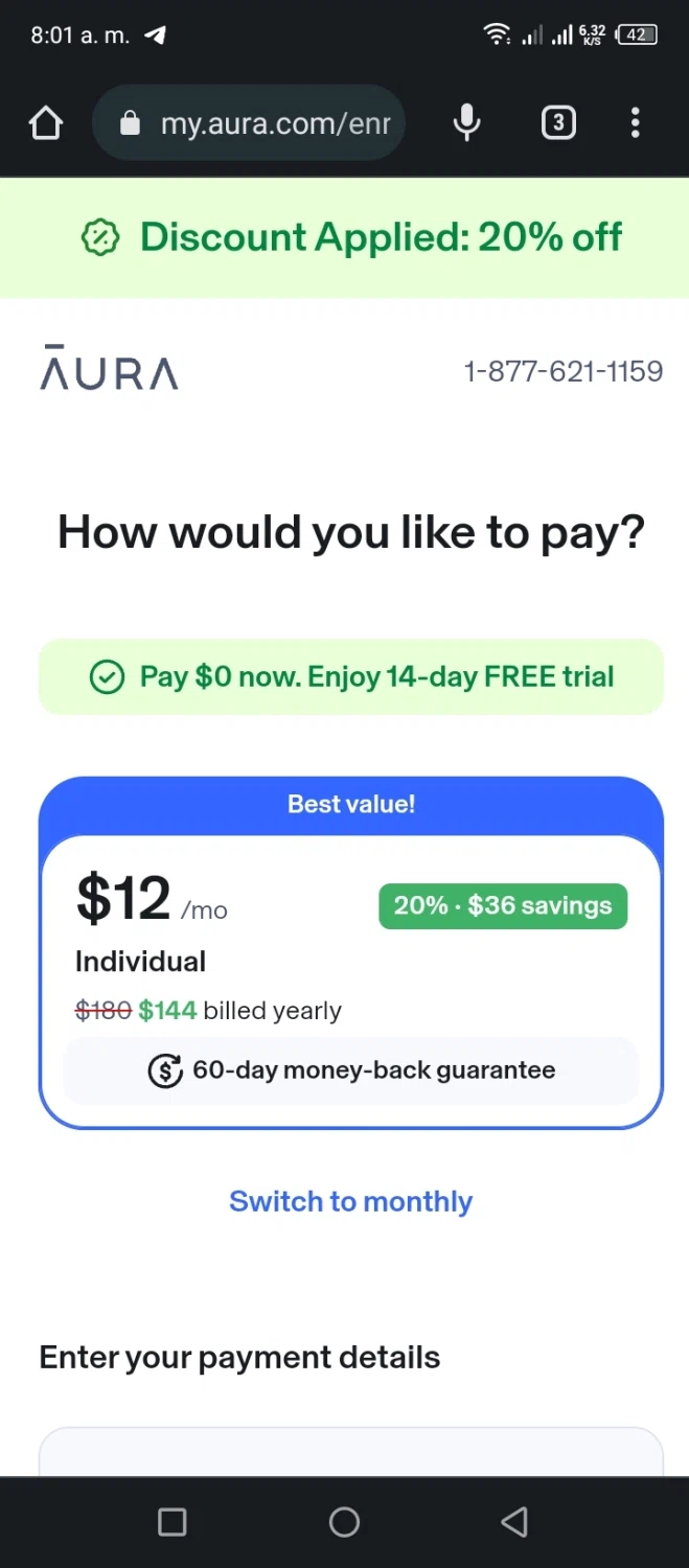 Aura Company checkout page showing Aura Company promo code box | Screenshot taken by SimplyCodes community member on Feb 22, 2023