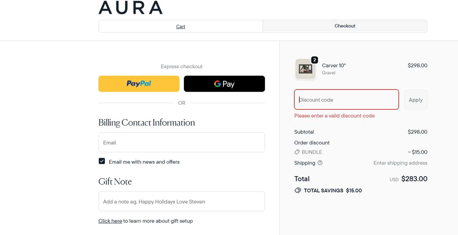 Aura Frames promo code screenshot showing code BLACKFRIDAY applied at Aura Frames checkout page. Uploaded by SimplyCodes community member Billyyou on Jan 28, 2026