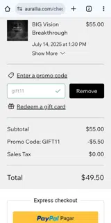 gift11 coupon verification screenshot