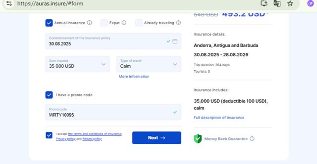 Auras Insurance checkout page showing Auras Insurance promo code box | Screenshot taken by SimplyCodes community member on Aug 12, 2025