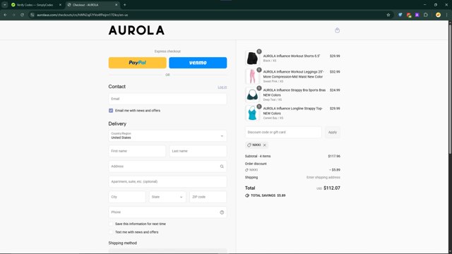 AUROLA checkout page showing AUROLA discount code box | Screenshot taken by SimplyCodes community member on Sep 4, 2025