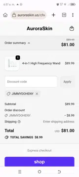 Aurora Skin coupon verification screenshot