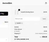 Aurora Skin coupon verification screenshot