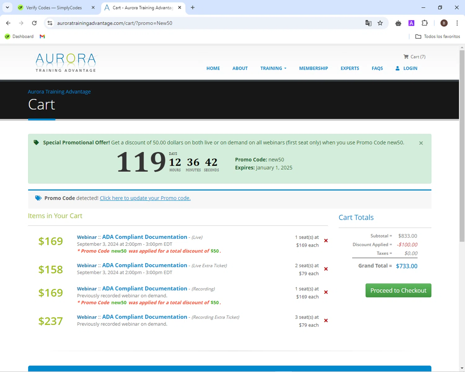 where to use Aurora Training Advantage promo code box