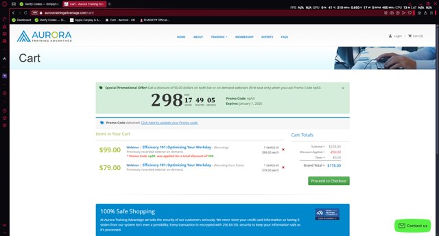 Aurora Training Advantage checkout page showing Aurora Training Advantage promo code box | Screenshot taken by SimplyCodes community member on Mar 8, 2025