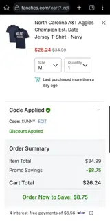 SUNNY coupon verification screenshot