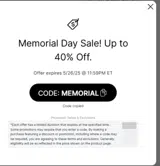 MEMORIAL coupon verification screenshot