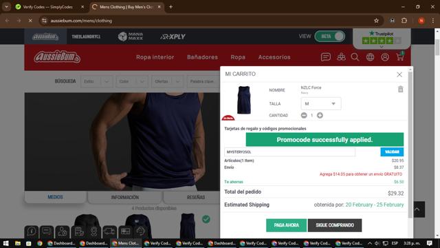 AussieBum checkout page showing AussieBum promo code box | Screenshot taken by SimplyCodes community member on Feb 14, 2025