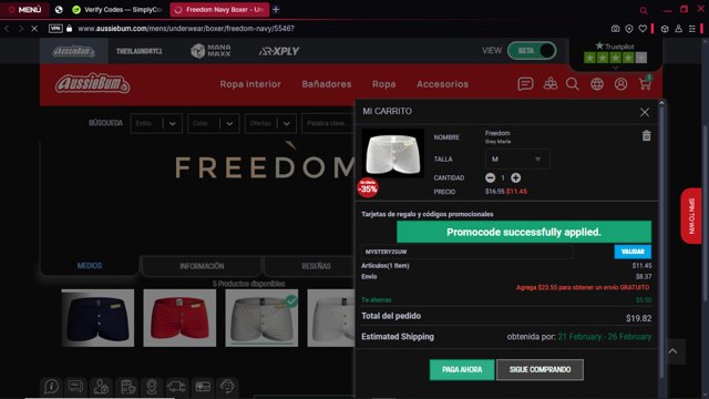 AussieBum checkout page showing AussieBum promo code box | Screenshot taken by SimplyCodes community member on Feb 15, 2025