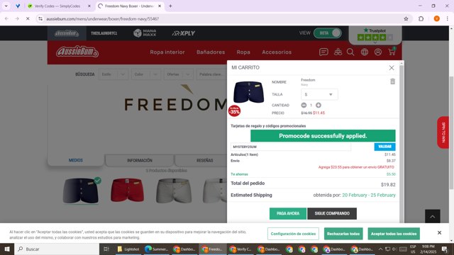 AussieBum checkout page showing AussieBum promo code box | Screenshot taken by SimplyCodes community member on Feb 15, 2025