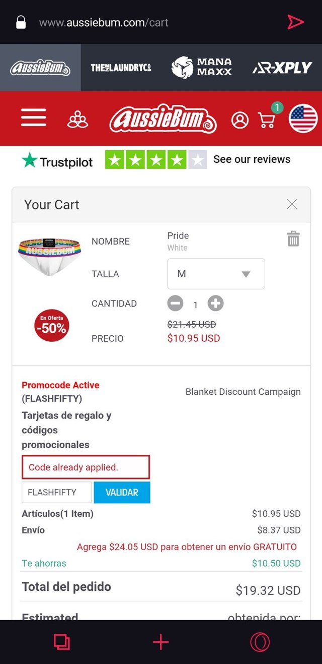 AussieBum checkout page showing AussieBum promo code box | Screenshot taken by SimplyCodes community member on Feb 22, 2025