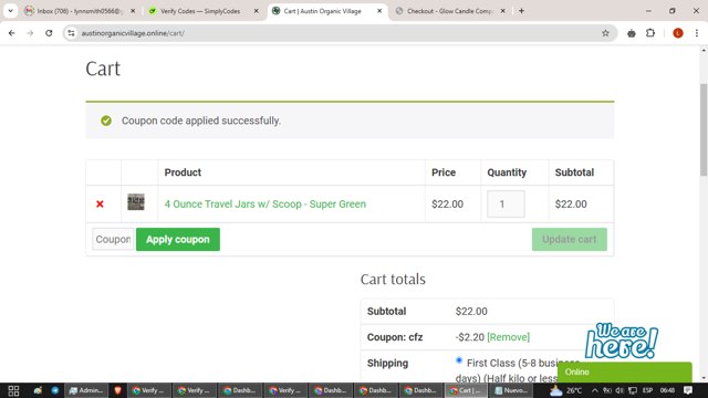 Austin Organic Village checkout page showing Austin Organic Village coupon code box | Screenshot taken by SimplyCodes community member on Nov 8, 2024