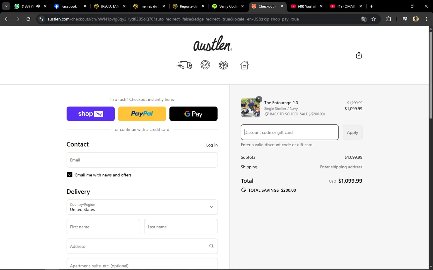 Austlen Baby Co promo code screenshot showing code GETCODENOW applied at Austlen Baby Co checkout page. Uploaded by SimplyCodes community member ELVERDEDESAMP on Aug 15, 2025