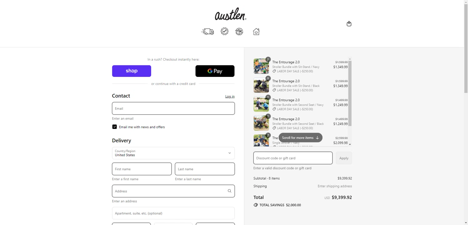 Austlen Baby Co promo code screenshot showing code $50OFF applied at Austlen Baby Co checkout page. Uploaded by SimplyCodes community member PromoAdmiral6652 on Aug 29, 2025