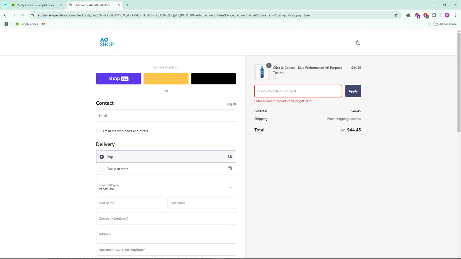 Australian Open Shop discount code screenshot showing code AOSALE30 applied at Australian Open Shop checkout page. Uploaded by SimplyCodes community member WiseWarden6423 on Jan 25, 2025