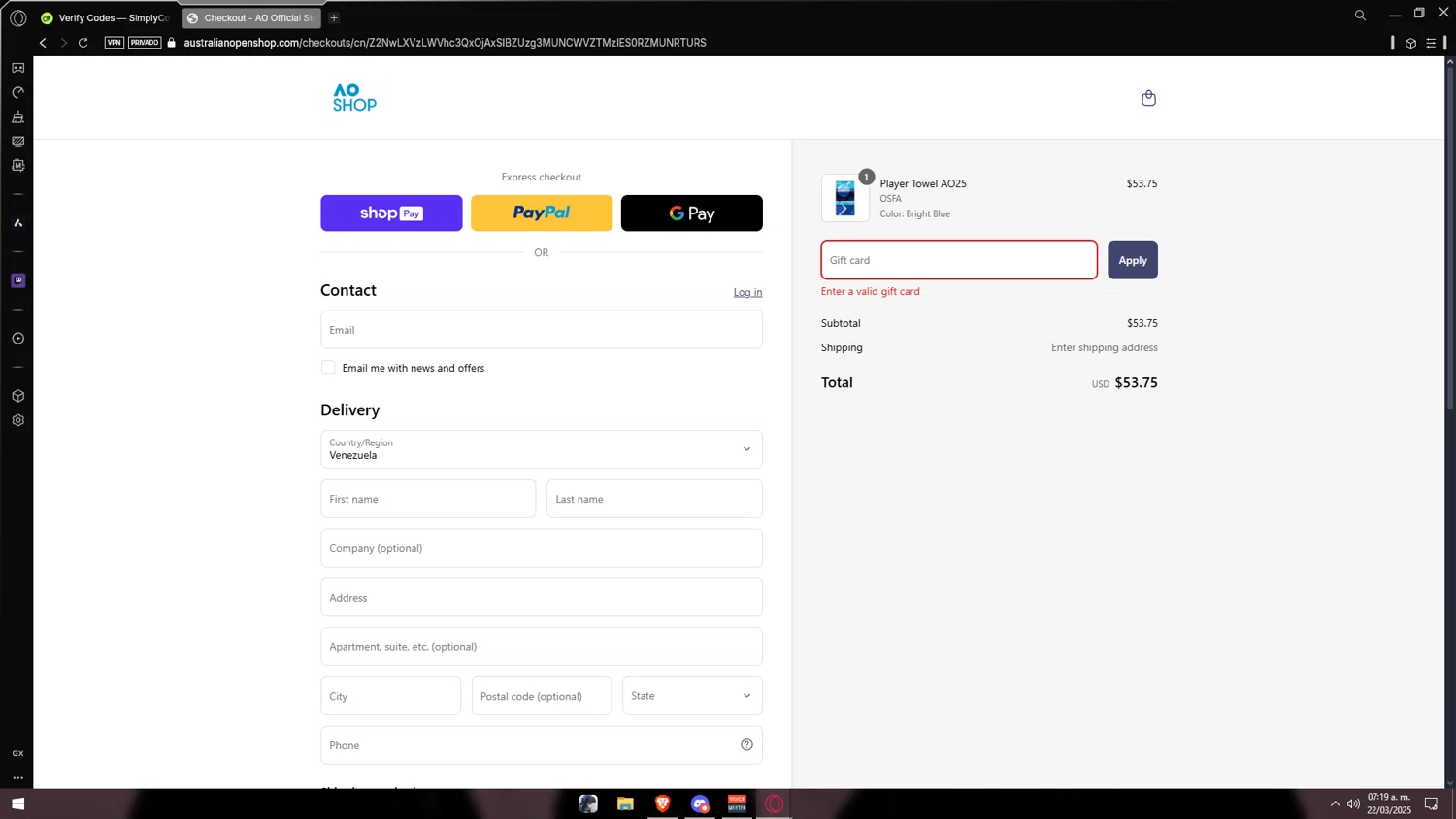 Australian Open Shop discount code screenshot showing code 30OFF applied at Australian Open Shop checkout page. Uploaded by SimplyCodes community member Vipera on Mar 22, 2025