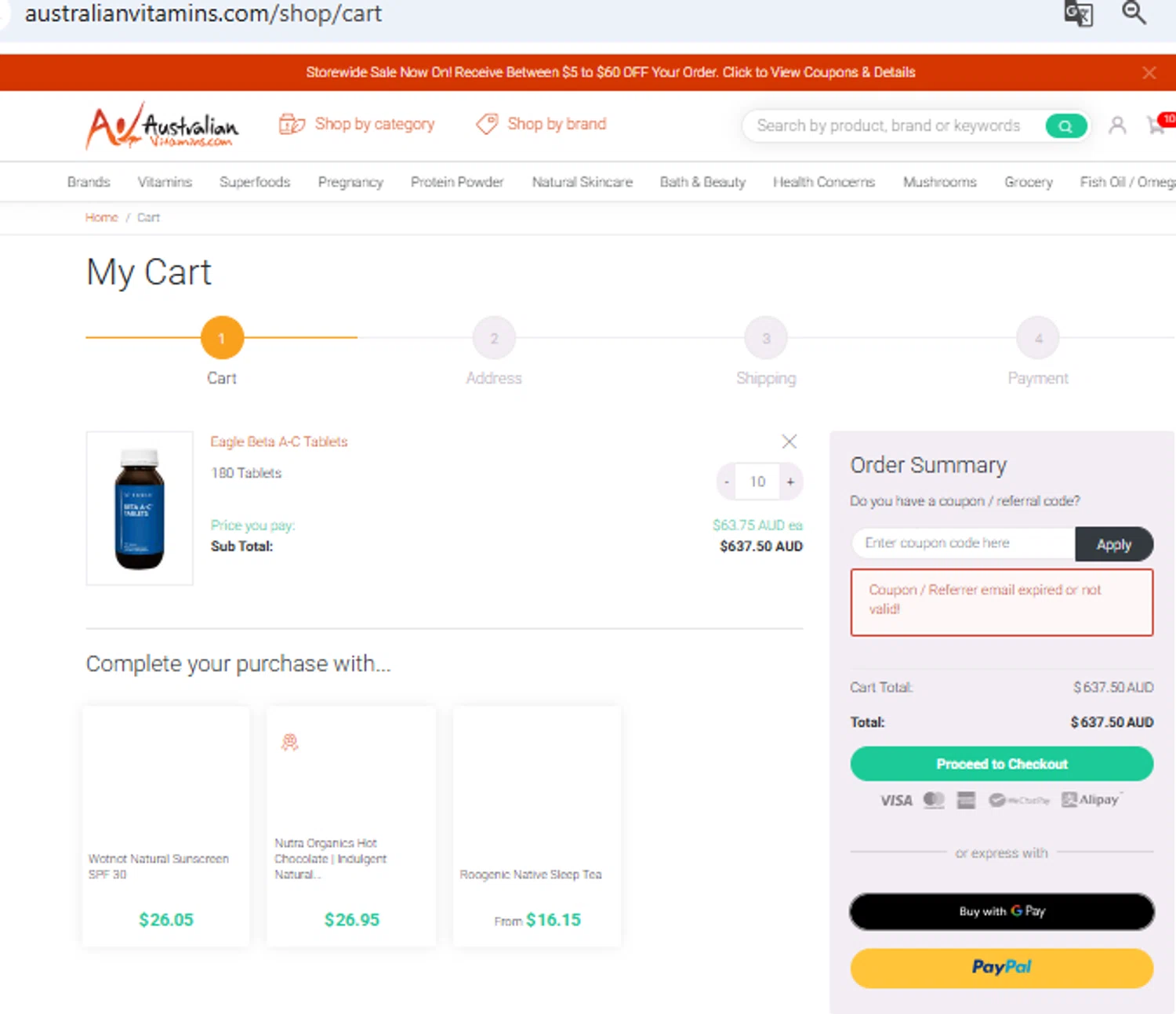 AustralianVitamins.com coupon code screenshot showing code FLASH20 applied at AustralianVitamins.com checkout page. Uploaded by SimplyCodes community member PennyOwl2559 on Nov 24, 2025