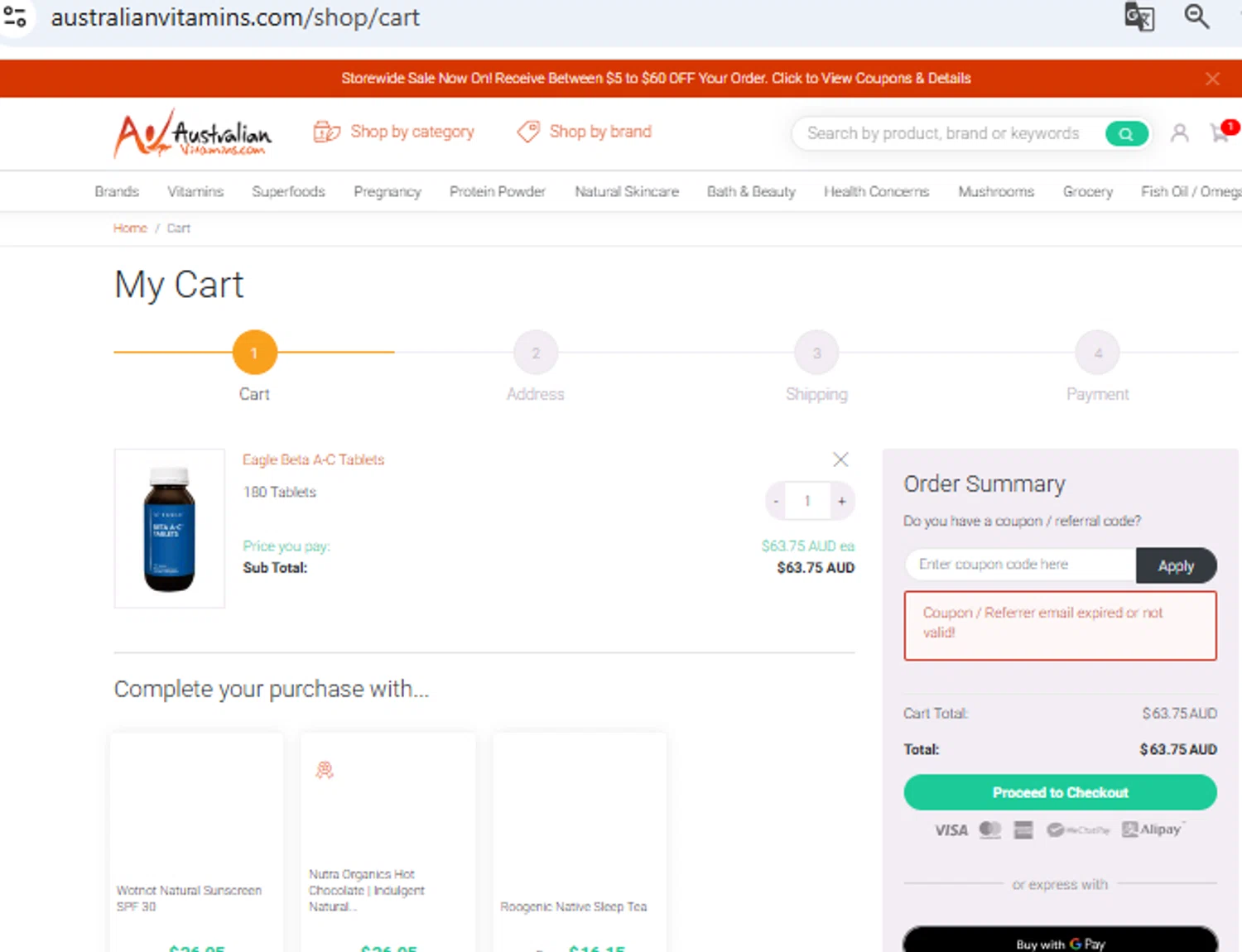 AustralianVitamins.com coupon code screenshot showing code FLASH45 applied at AustralianVitamins.com checkout page. Uploaded by SimplyCodes community member PennyOwl2559 on Nov 24, 2025