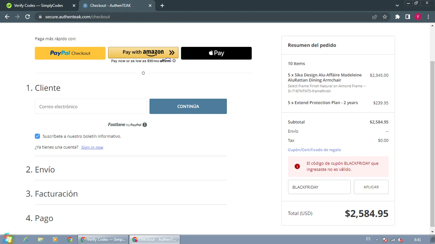 AuthenTEAK promo code screenshot showing code BLACKFRIDAY applied at AuthenTEAK checkout page. Uploaded by SimplyCodes community member ThriftyWizard1508 on Dec 19, 2025