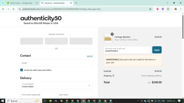 Authenticity 50 checkout page showing Authenticity 50 promo code box | Screenshot taken by SimplyCodes community member on Sep 2, 2025