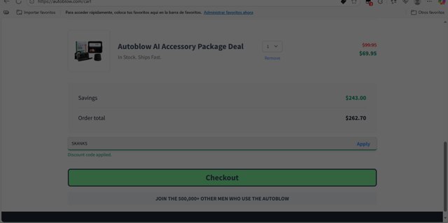 Autoblow checkout page showing Autoblow promo code box | Screenshot taken by SimplyCodes community member on Aug 3, 2025