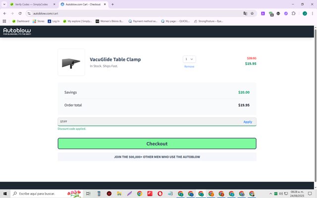 Autoblow checkout page showing Autoblow promo code box | Screenshot taken by SimplyCodes community member on Aug 24, 2025