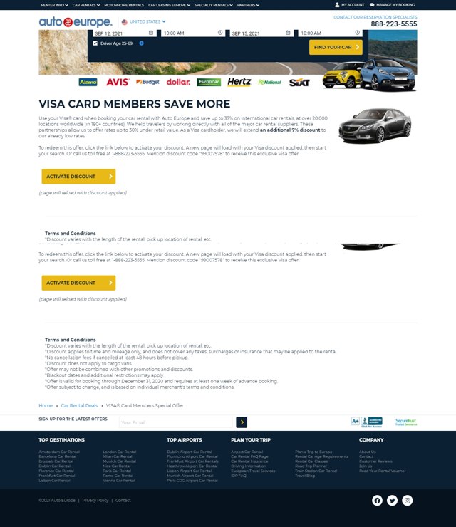 Auto Europe checkout page showing Auto Europe coupon code box | Screenshot taken by SimplyCodes community member on Sep 9, 2021