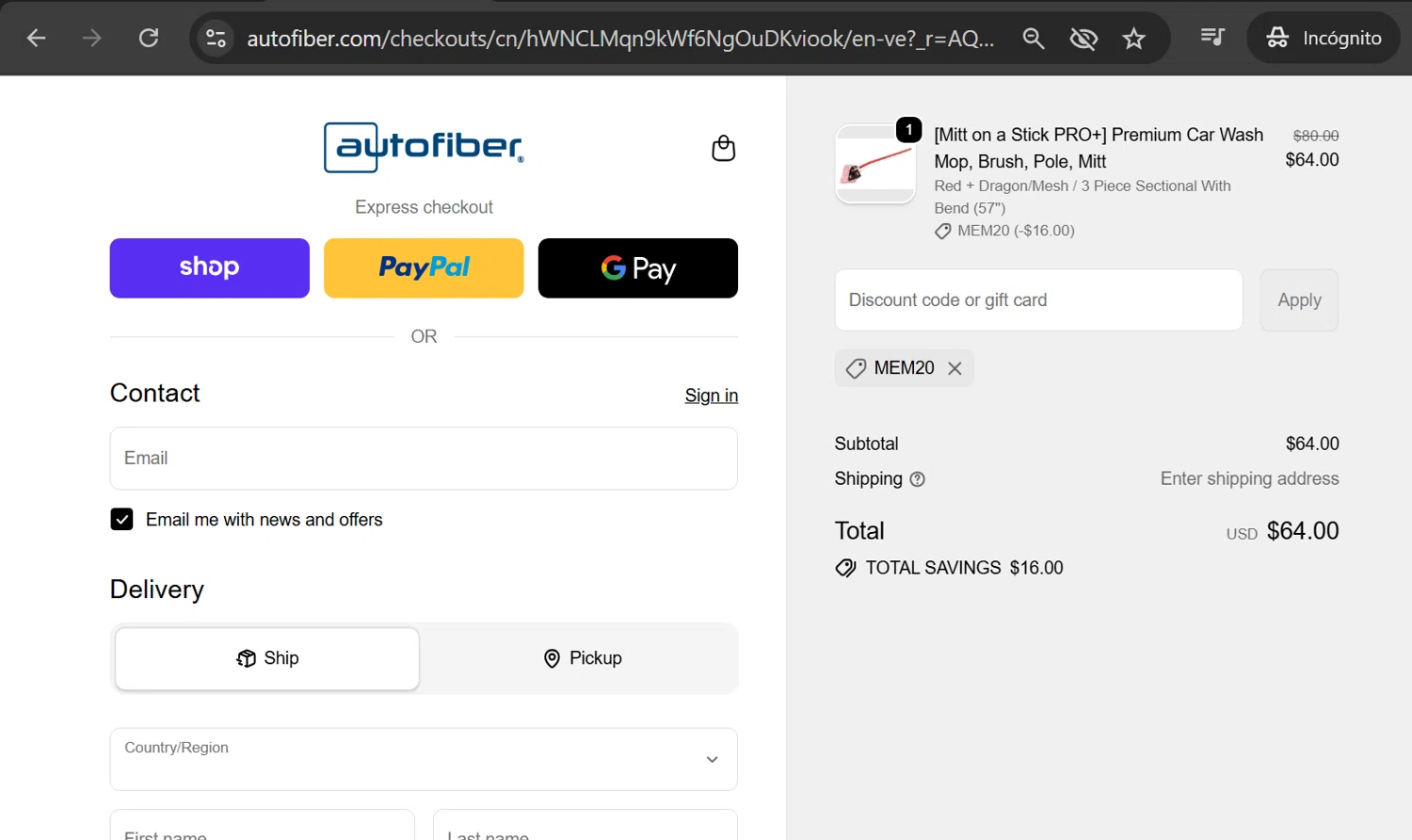 Autofiber promo code screenshot showing code MEM20 applied at Autofiber checkout page. Uploaded by SimplyCodes community member anosesmith on May 19, 2026