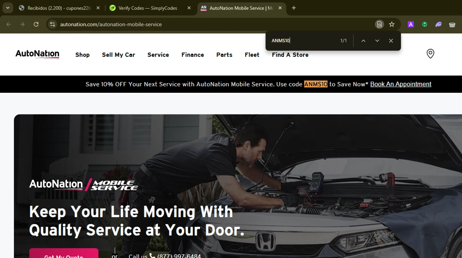AutoNation checkout page showing AutoNation promo code box | Screenshot taken by SimplyCodes community member on Sep 17, 2025