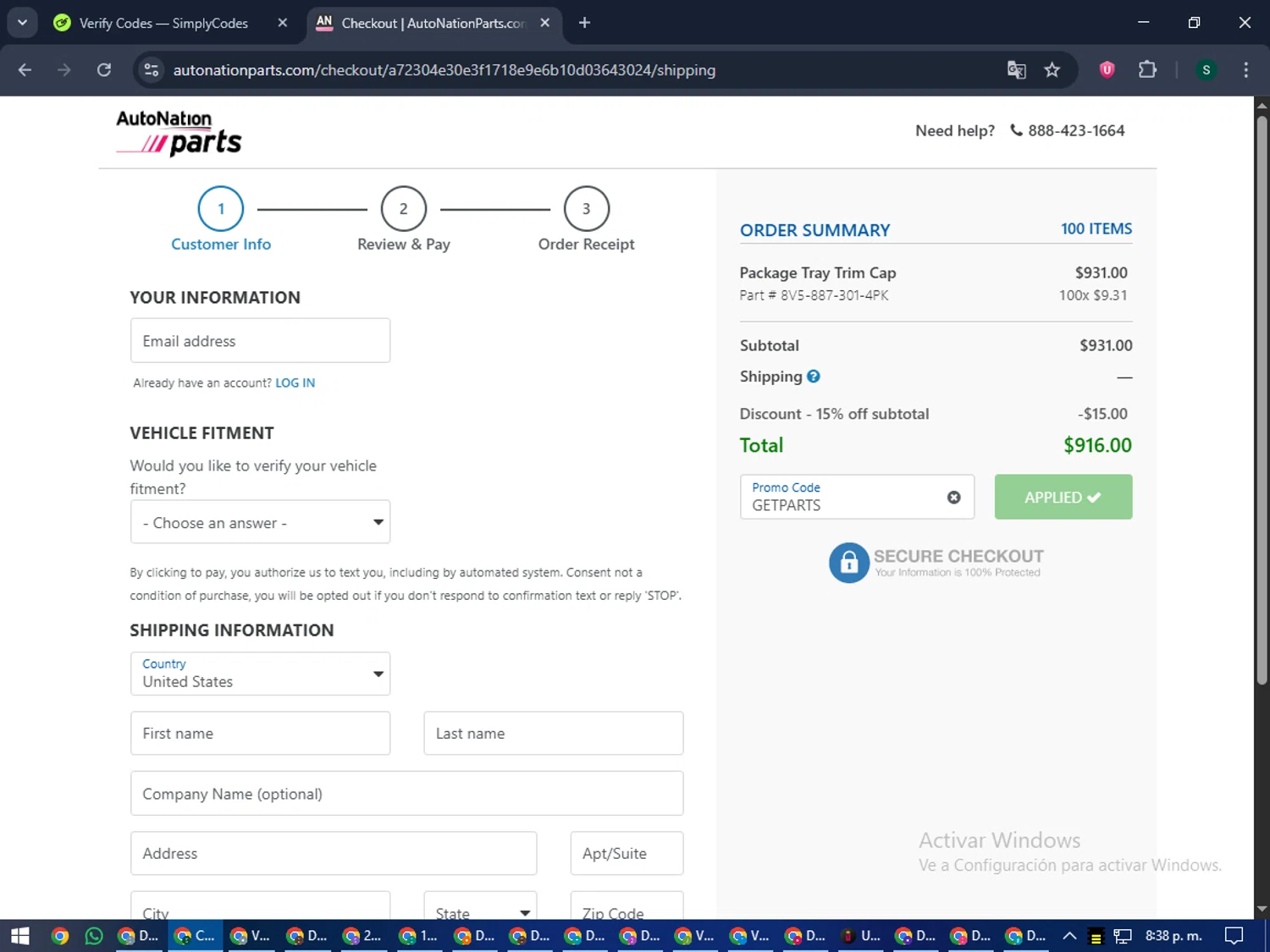AutoNation checkout page showing AutoNation promo code box | Screenshot taken by SimplyCodes community member on Oct 4, 2025