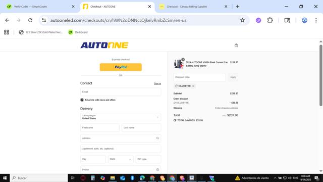 AUTOONE checkout page showing AUTOONE promo code box | Screenshot taken by SimplyCodes community member on Sep 14, 2025