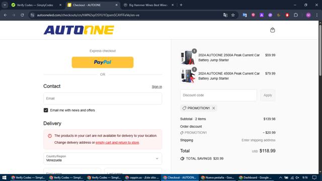 AUTOONE checkout page showing AUTOONE promo code box | Screenshot taken by SimplyCodes community member on Sep 14, 2025